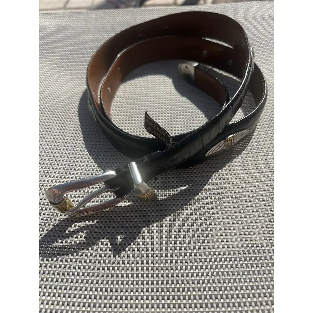 Arden Leather Co Men’s Size 42 Black Italian Croco Calfskin Belt EUC